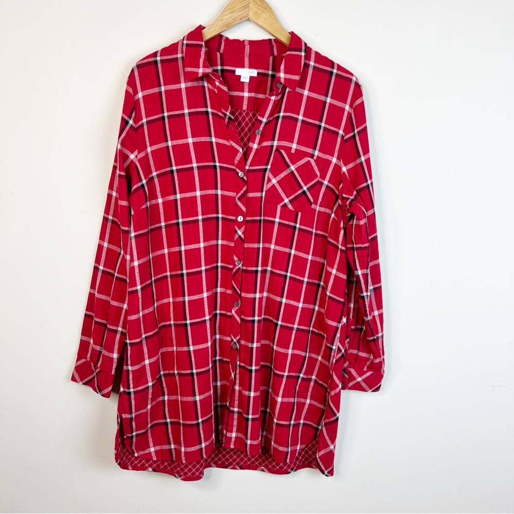 J.Jill Plaid Tunic With Pockets Red Size Large